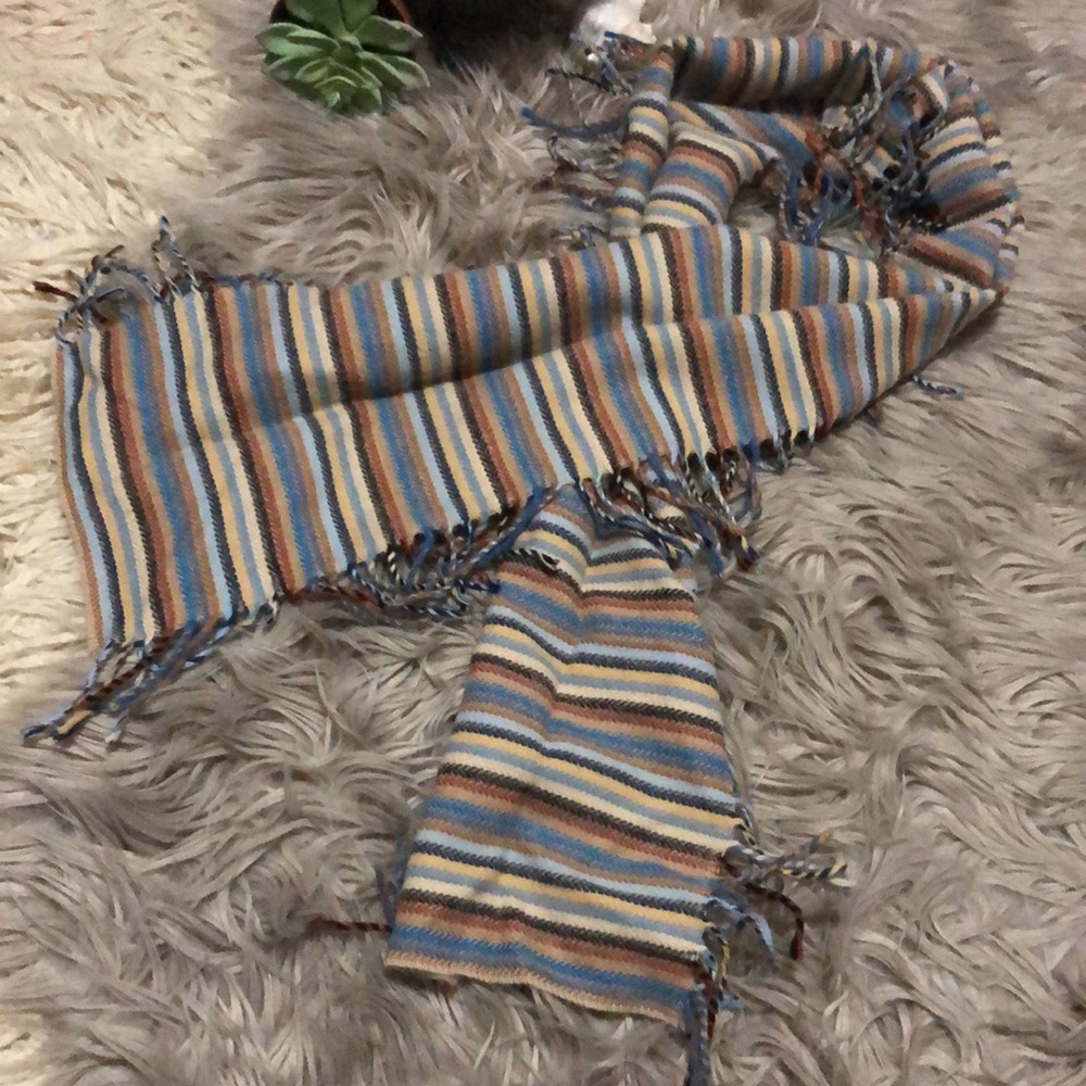 V Fraas Scarf-Herringbone Stripes-Earth Tones-Double Side Fringe-60x8-Acrylic